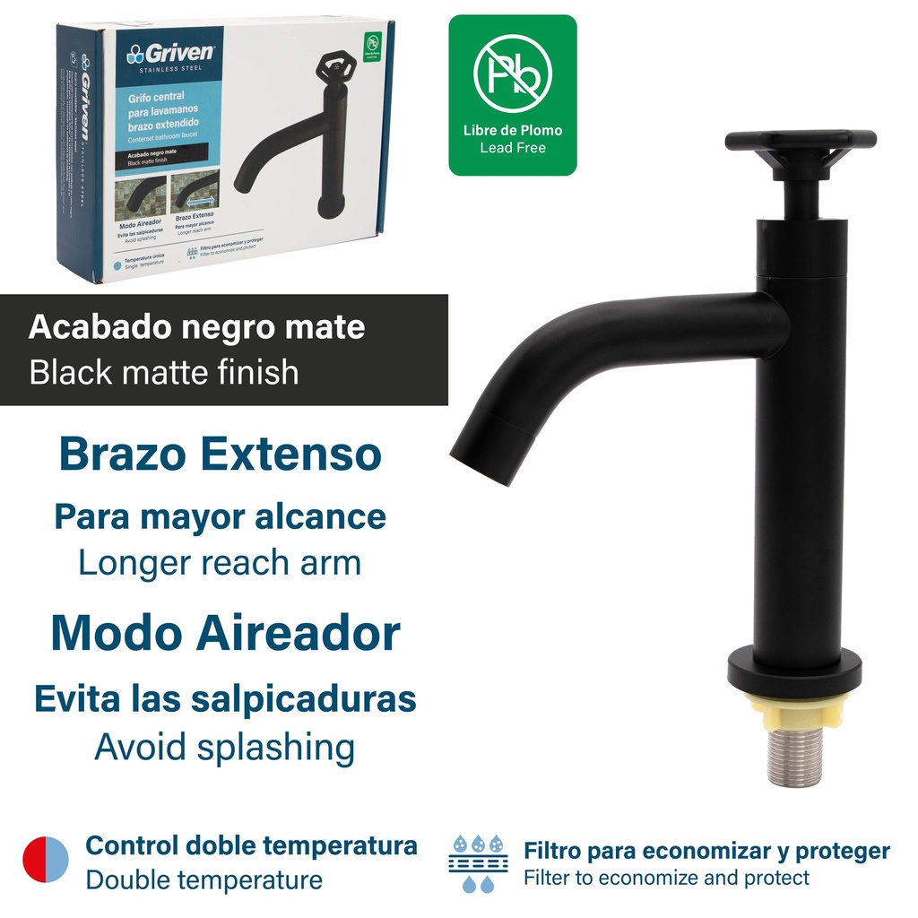 Grifo individual negro vintage de lavamanos