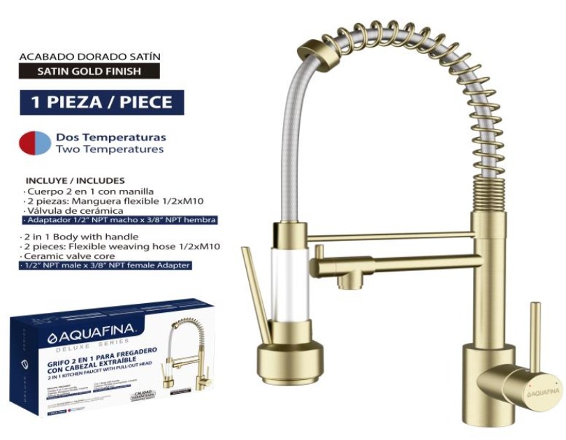 Llave estirable de fregador dorada doble salida AF