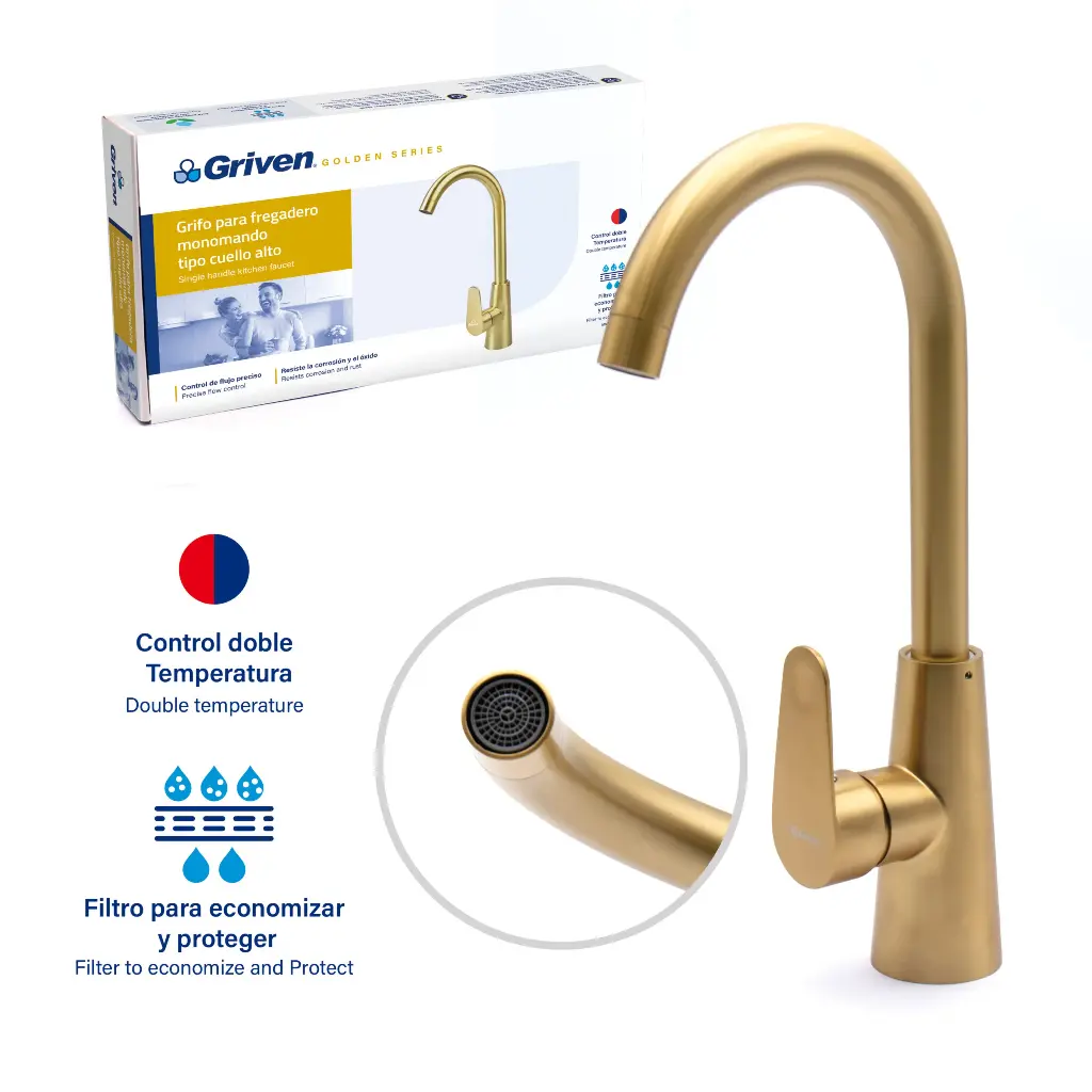 LLave de fregador monomando dorada griven