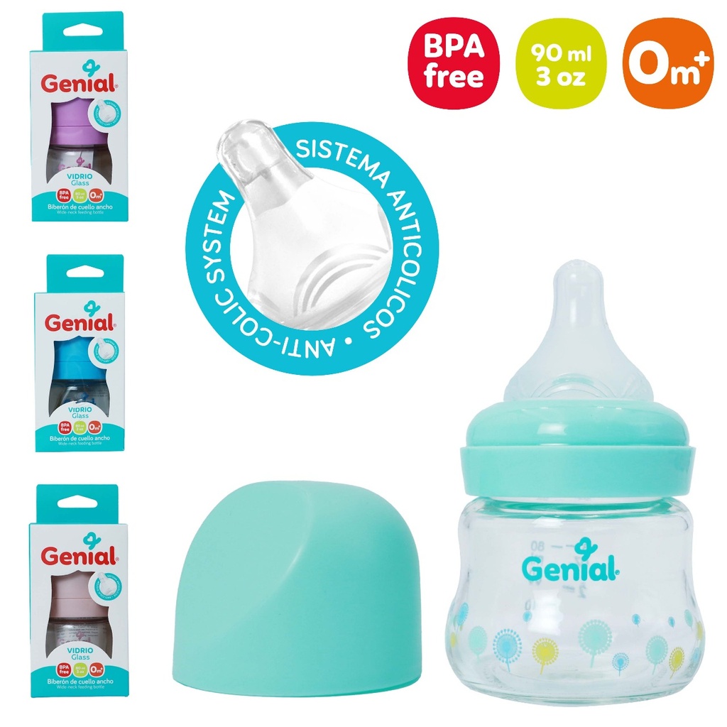 Biberon de cuello ancho 3oz genial