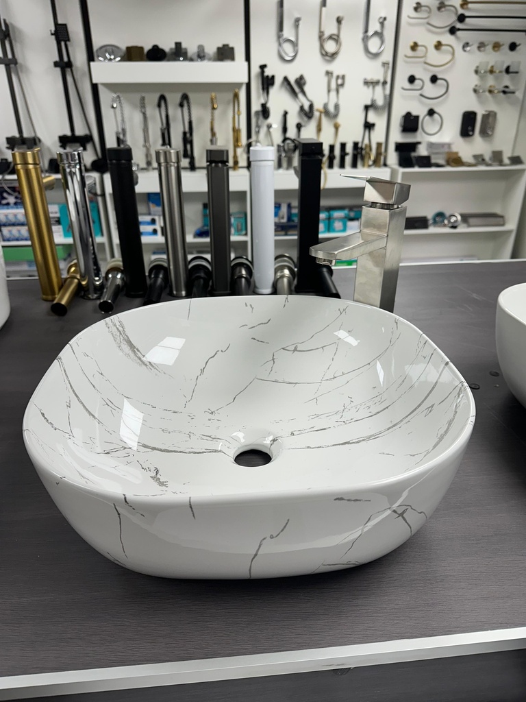 Lavamanos blanco marmoleado 42*42*14
