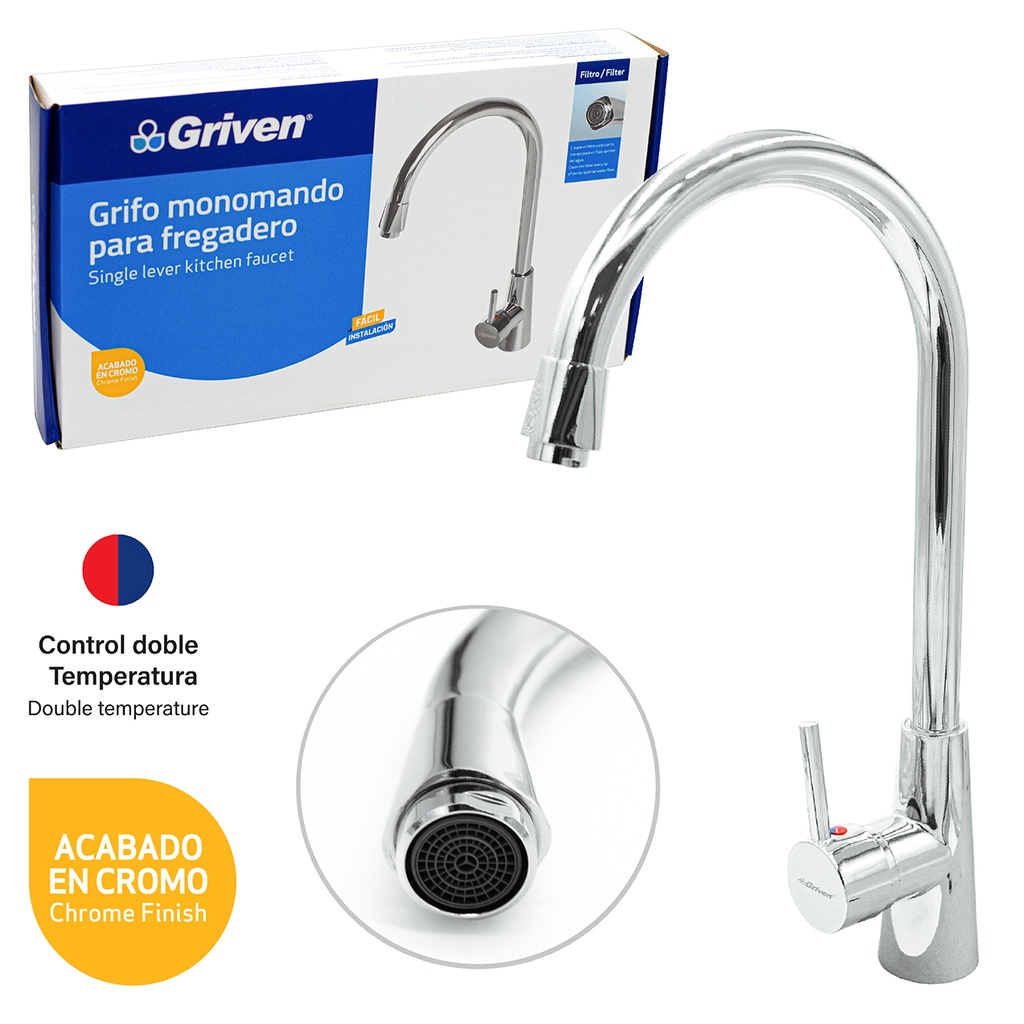 Grifo de fregador monomando cromada griven