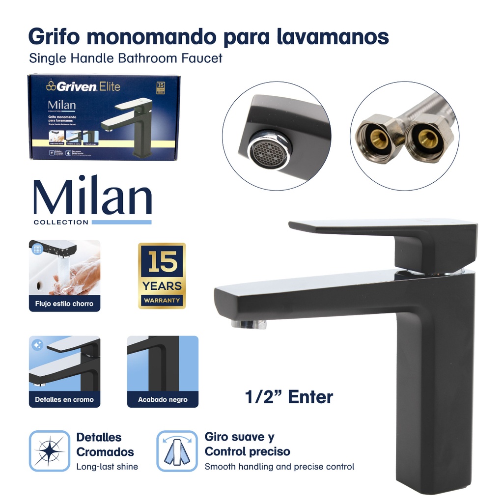 Grifo monomando para lavamanos negro Elite