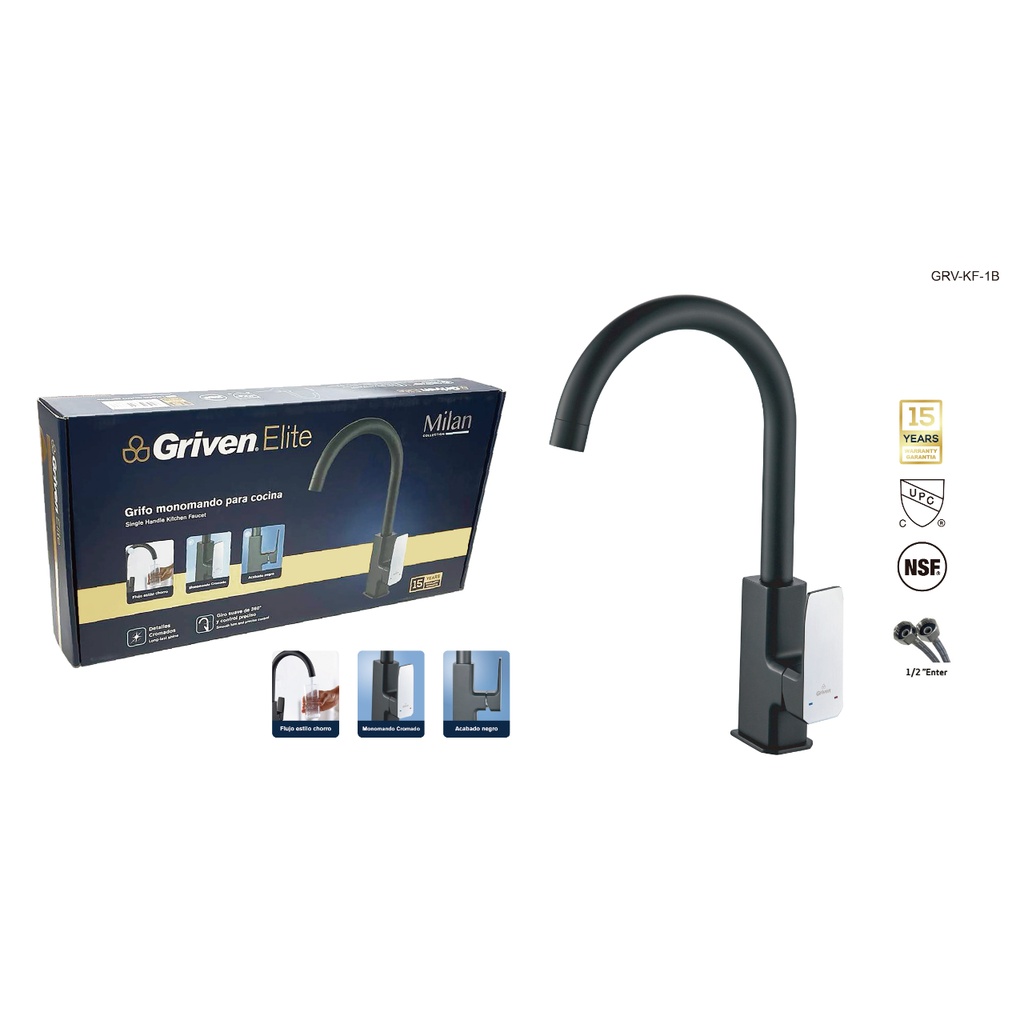 Llave de fregador monomando negro Elite