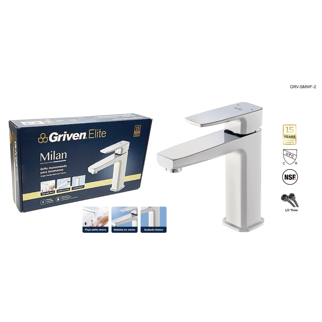 Grifo monomando para lavamanos blanco-cromado Elite