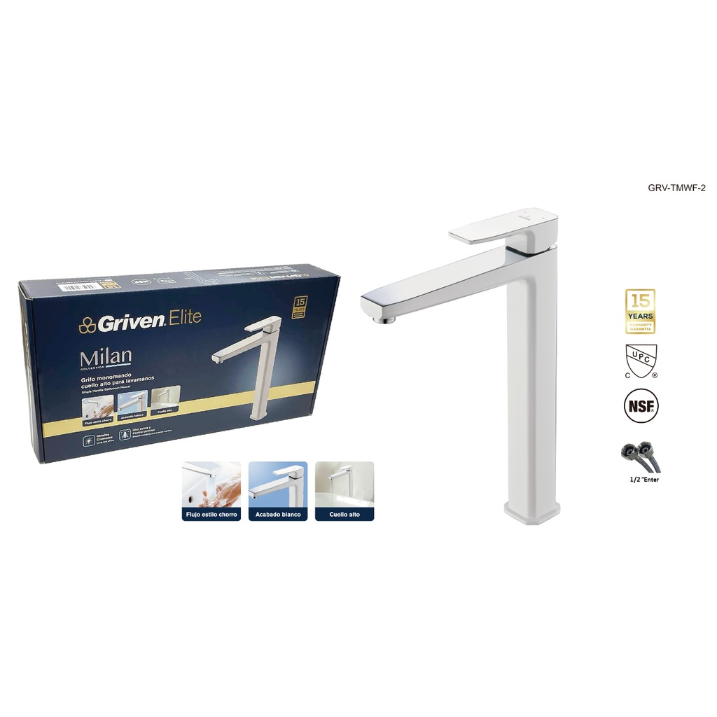 Grifo monomando para lavamanos bowl blanco-cromado Elite