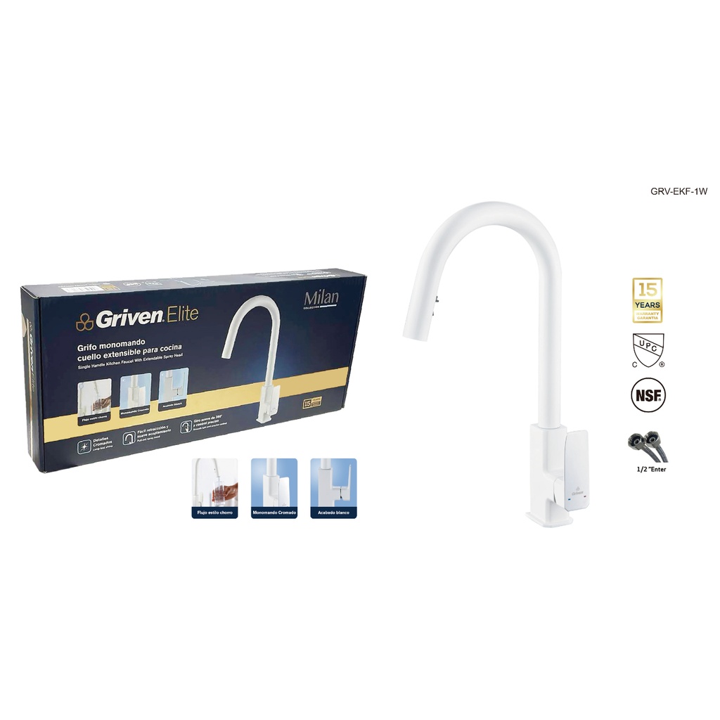 Llave estirable de fregador blanco Elite