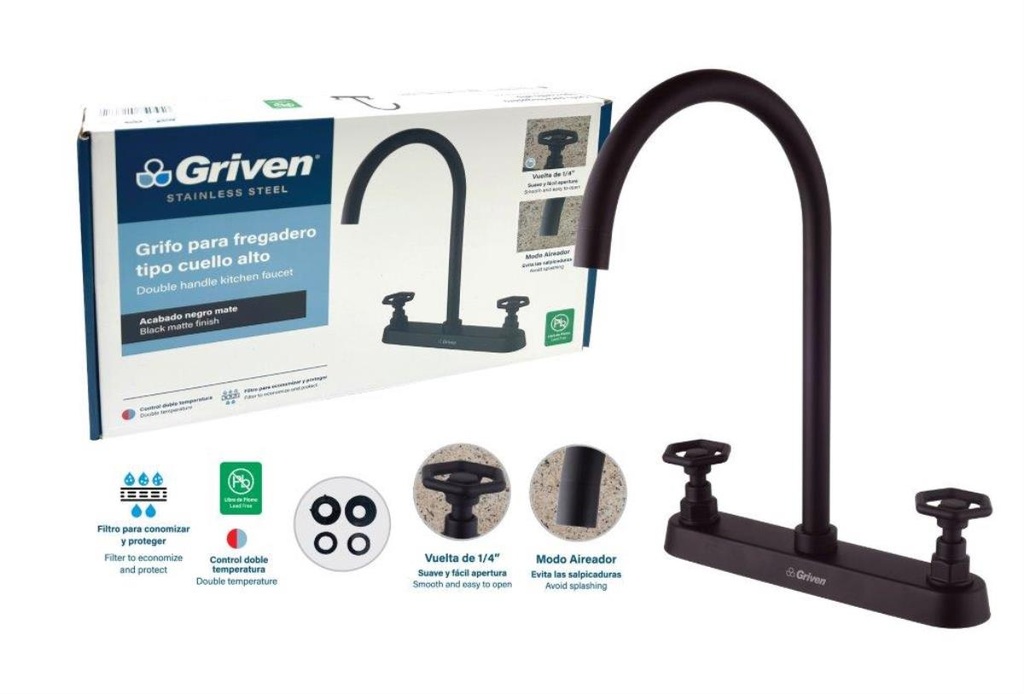 Grifo de fregador negro doble vintage griven