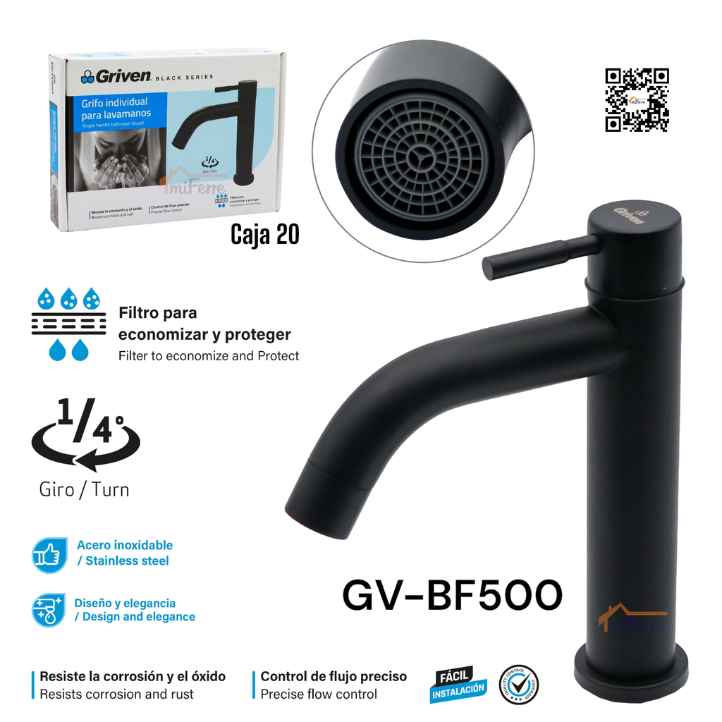 Grifo individual de lavamanos negro