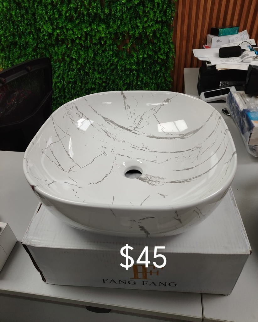 Lavamanos bowl marmoleado blanco y gris