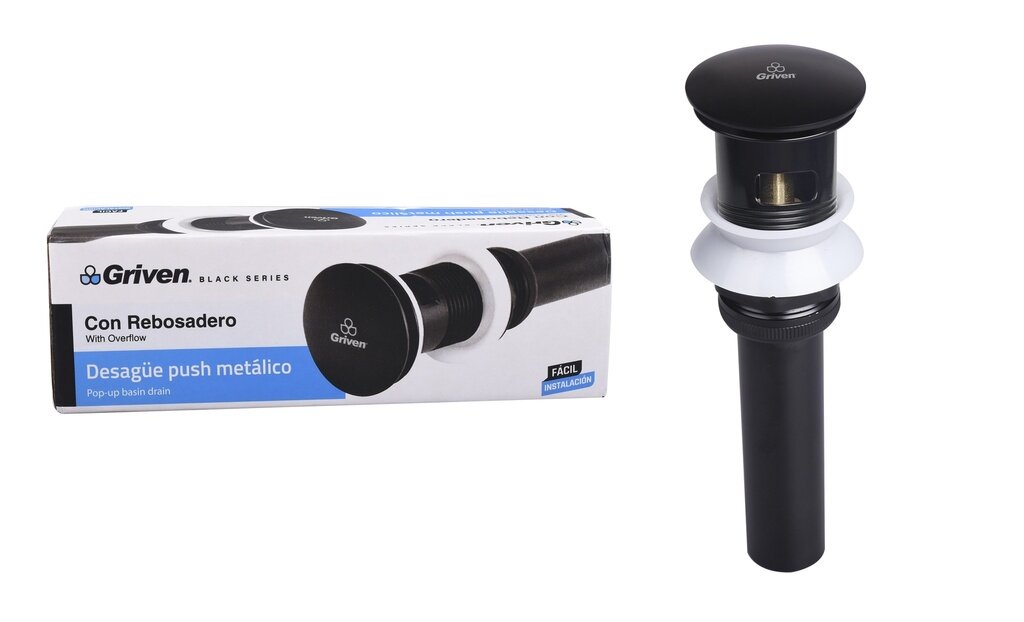 desague de lavamanos negro push botton con rebosadero