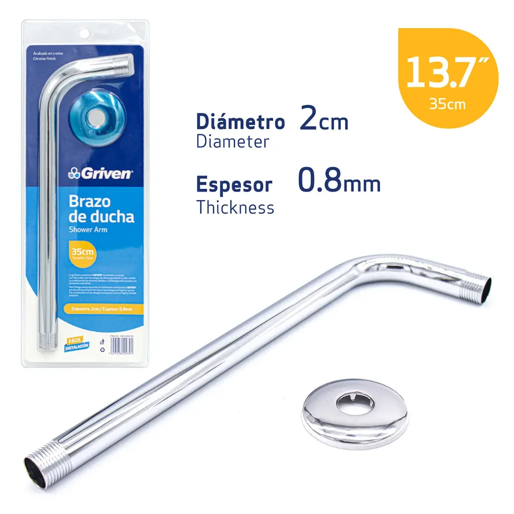 Brazo cromada redonda 12" de ducha
