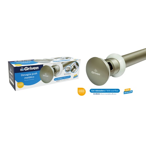 [gv-pl220s] desague de lavamanos satin push botton con rebosadero