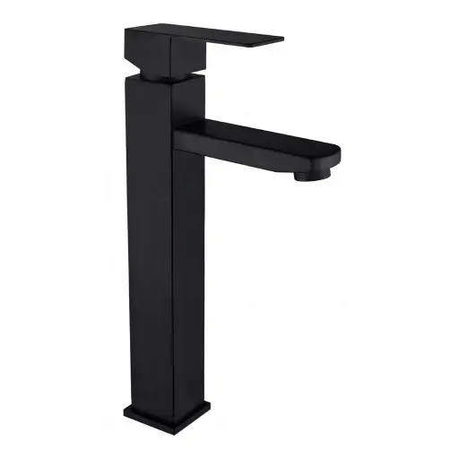 [p0329-f-7034b1] Grifo monomando para lavamanos bowl negro cuadado 12" bahit