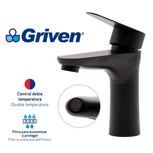 [a367-bf604-3-8] Grifo monomando para lavamanos negro griven