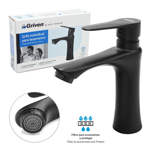 [a367-bf600] grifo individual para lavamanos negro griven
