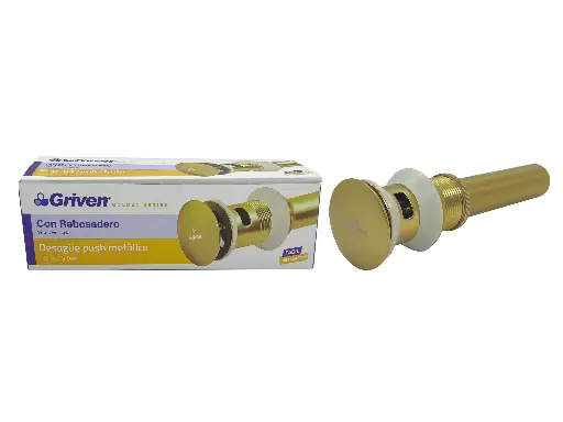 [GV-GL220A] desague de lavamanos dorado push botton con rebosadero
