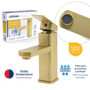 [a367-gmf601] Grifo monomando para lavamanos dorado cuadrado griven