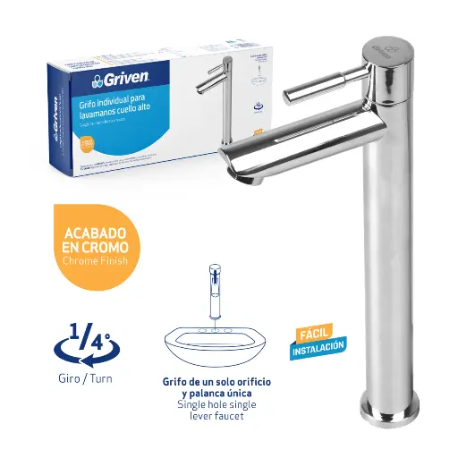 [gv-tsf-1] Grifo invidual de lavamanos bowl cromado griven