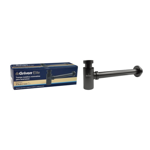 [grv-dr-1-1-4b] Trampa para lavamanos minimalistica negra