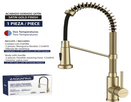 [a-8380bg] Llave estirable de fregador dorada-negro AF