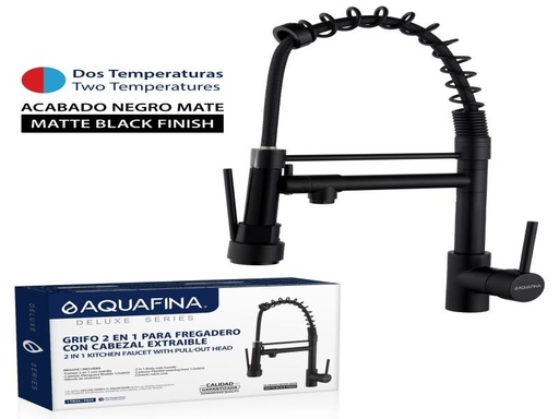 [a-8302b] Llave estirable de fregador negra doble salida AF