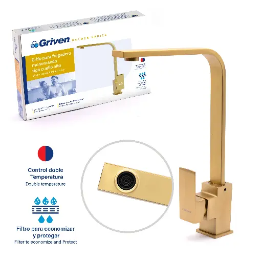 [a367-gmf603] Llave de fregador dorada plana griven