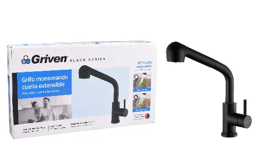 [a367-bf4220b-3-8] Llave estirable de fregador negro corto griven