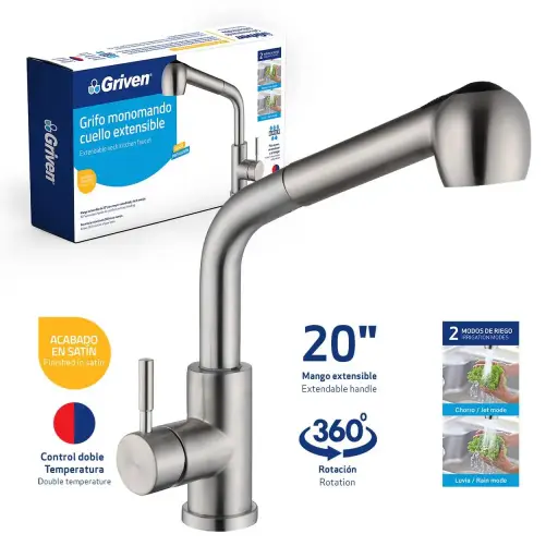 [a367-sh4220-3/8] Llave estirable de fregador satin corta griven
