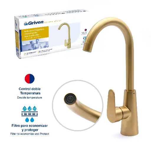 [a367-gmf602] LLave de fregador monomando dorada griven