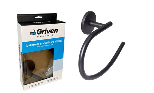 [a367-sh60200-tr] Toallero negro de mano de aro abierto griven