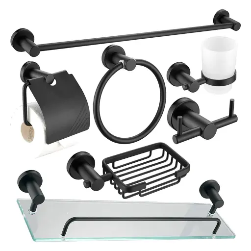 [p0242-ekr.aa001-b7] Accesorios de baño negros 7pcs bahit