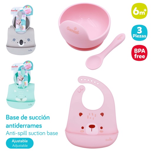 [gn-sbs3-h] Set de alimentacion con babero de silicona genial