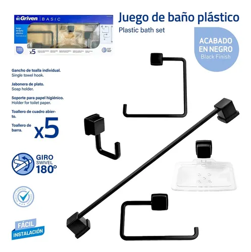 [gvb-bsb-5pc] Accesorios de baño negro 5pcs plastico griven