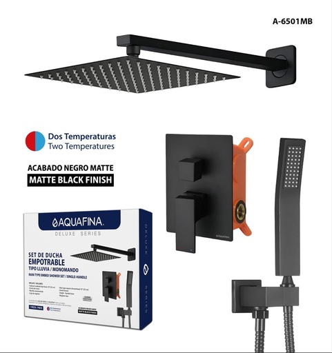 [a-6501mb] Set de ducha empotrable negro AF