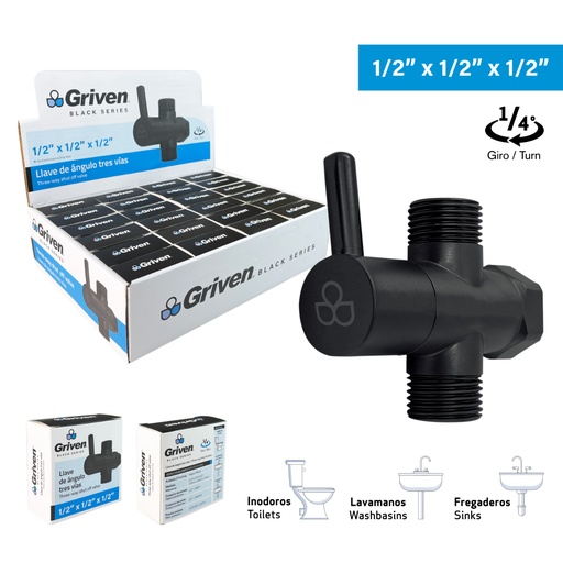 [gv-avb2-1-2] Llave de angulo doble de 1/2 negro griven