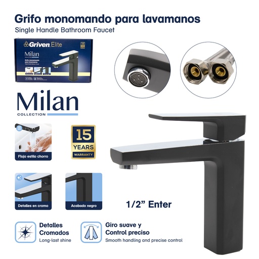[grv-smbf-2] Grifo monomando para lavamanos negro Elite