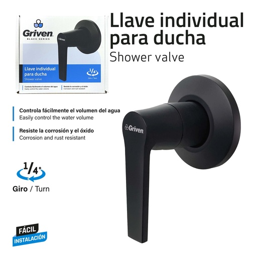 [gv-wa016a-b] llave de ducha negra individual redonda griven