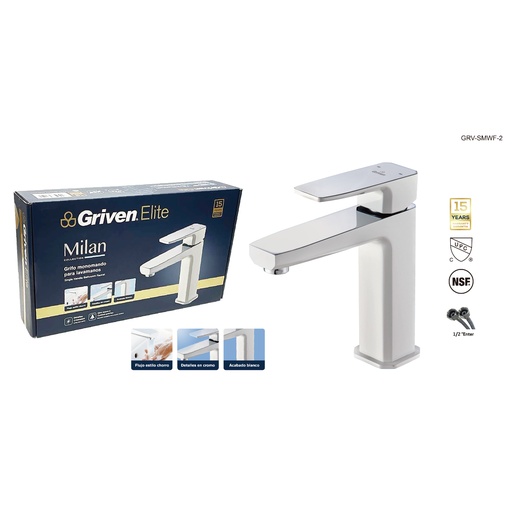 [grv-smwf-2] Grifo monomando para lavamanos blanco-cromado Elite