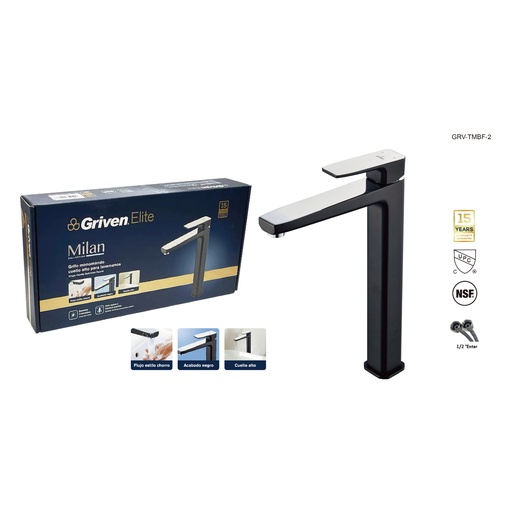 [grv-tmbf-2] Grifo monomando para lavamanos bowl negro Elite