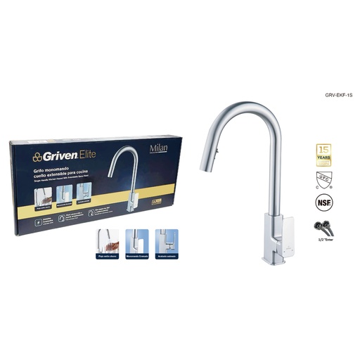 [grv-ekf-1s-3-8] Llave estirable de fregador satinada Elite