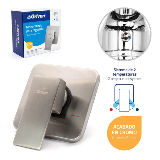 [gv-ws-3] monomando para regadera cuadrado satinado griven