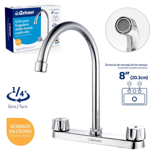 [a367-15061-k2] Grifo de fregador doble redondo griven