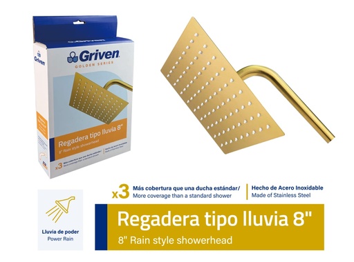 [a367-shg-4] regadera cuadrada dorada 8"