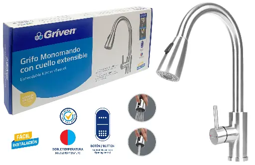 [a367-sh8800-3-8] Llave estirable de fregador satinada griven